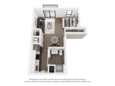 Floor plan for studio, 1 bath, 494 sqft